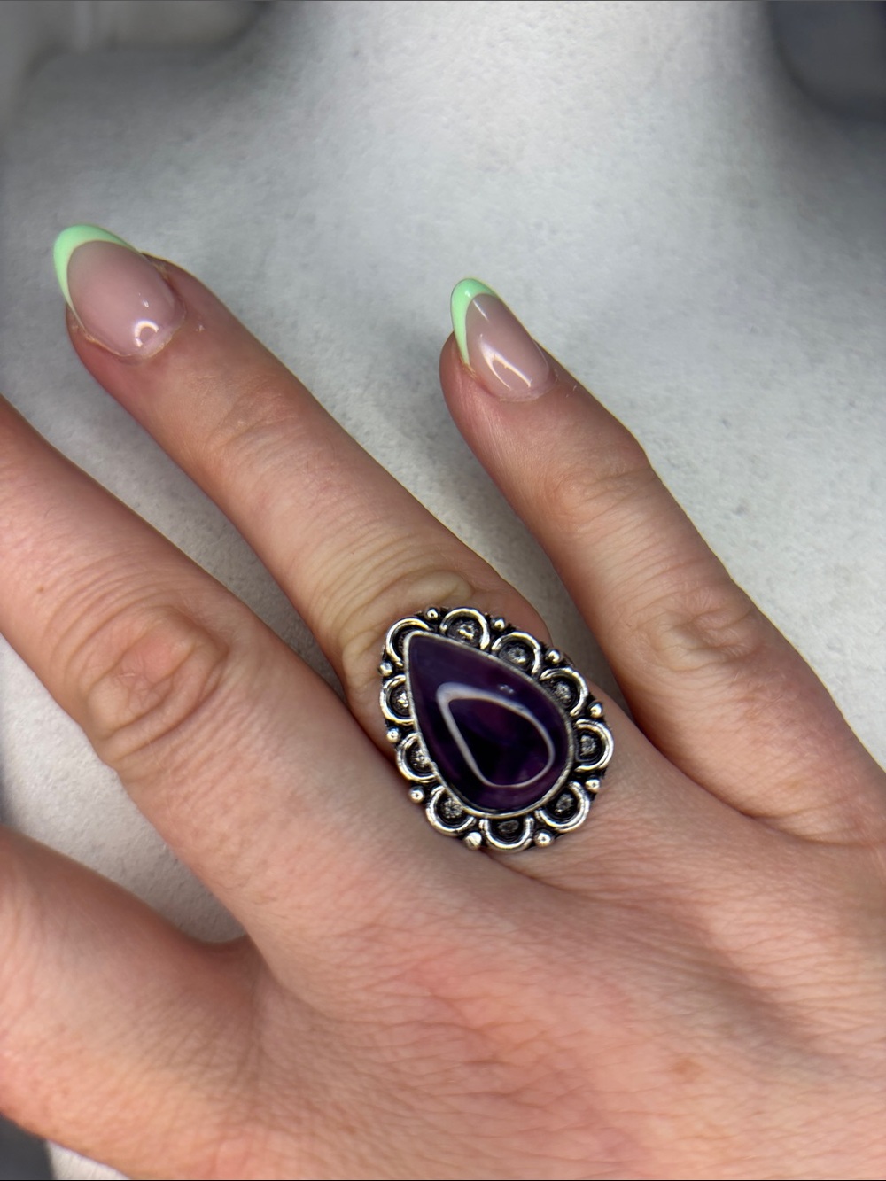 Sterling-Inspired Teardrop Amethyst Ring - Purple